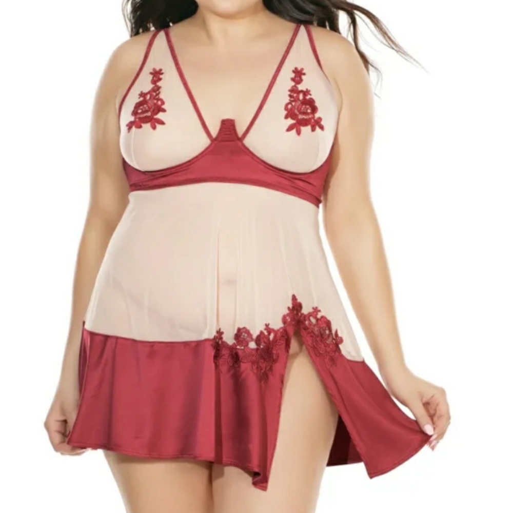 🌹Sheer Satin Babydoll & G-string Set